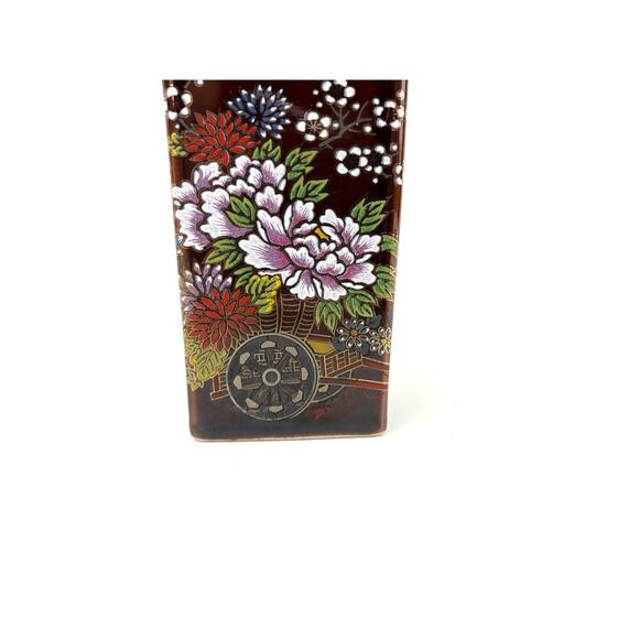 VTG Brown Japanese Gold Trim Details Floral Bud Vase - Picture 5 of 14